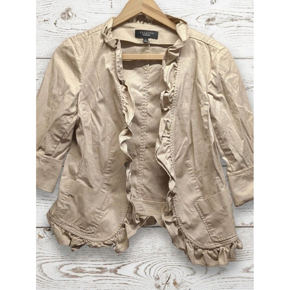Talbots Ruffled Peplum Blazer Khaki Tan Jacket Women's Size 6
